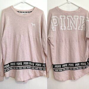 VS PINK VICTORIAS SECRET Varsity Crew Baby Pink Double Sided Crewneck Sweatshirt